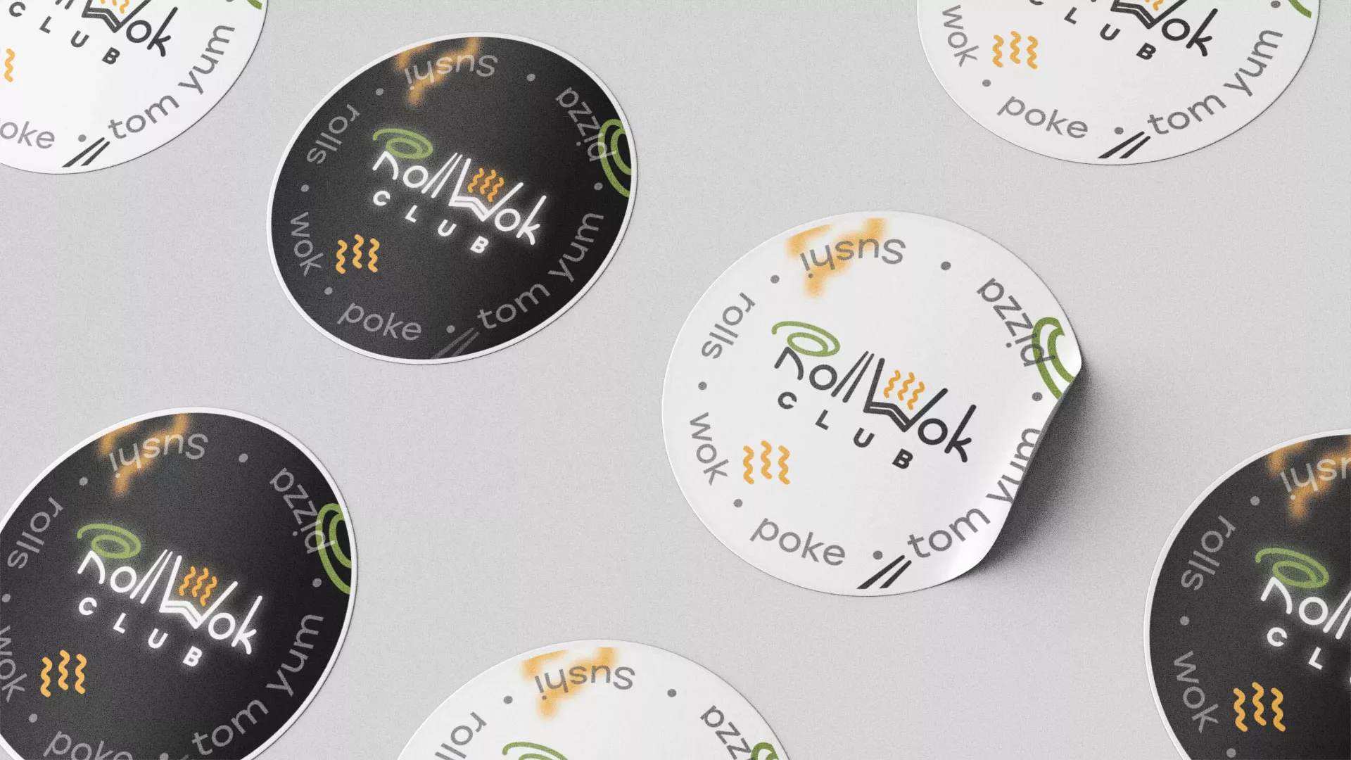 Разработка наклеек для суши-бара «Roll Wok Club» в Южно-Сухокумске